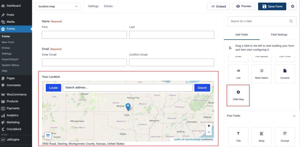 Gravity Forms Geolocation ,Map Field, With Free map service