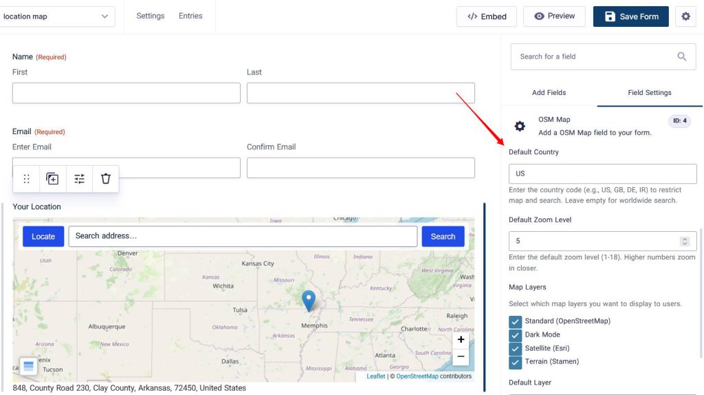 Gravity Forms Geolocation ,Map Field, With Free map service
