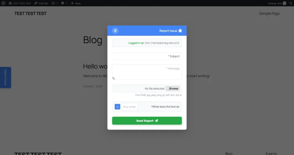 WordPress Report Issue Plugin - Secure User Feedback Collection with File Upload & reCAPTCHA