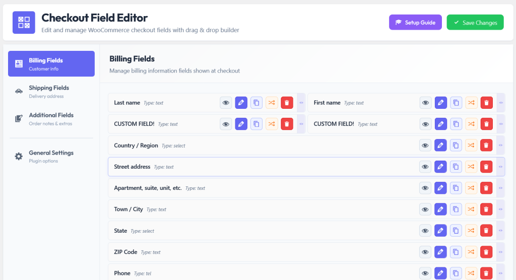 How to Collect Extra Customer Data with Custom WooCommerce Checkout Sections 3 WooCommerce checkout field management panel showing custom fields organized in sections with data flow to order emails and admin pages for complete order information