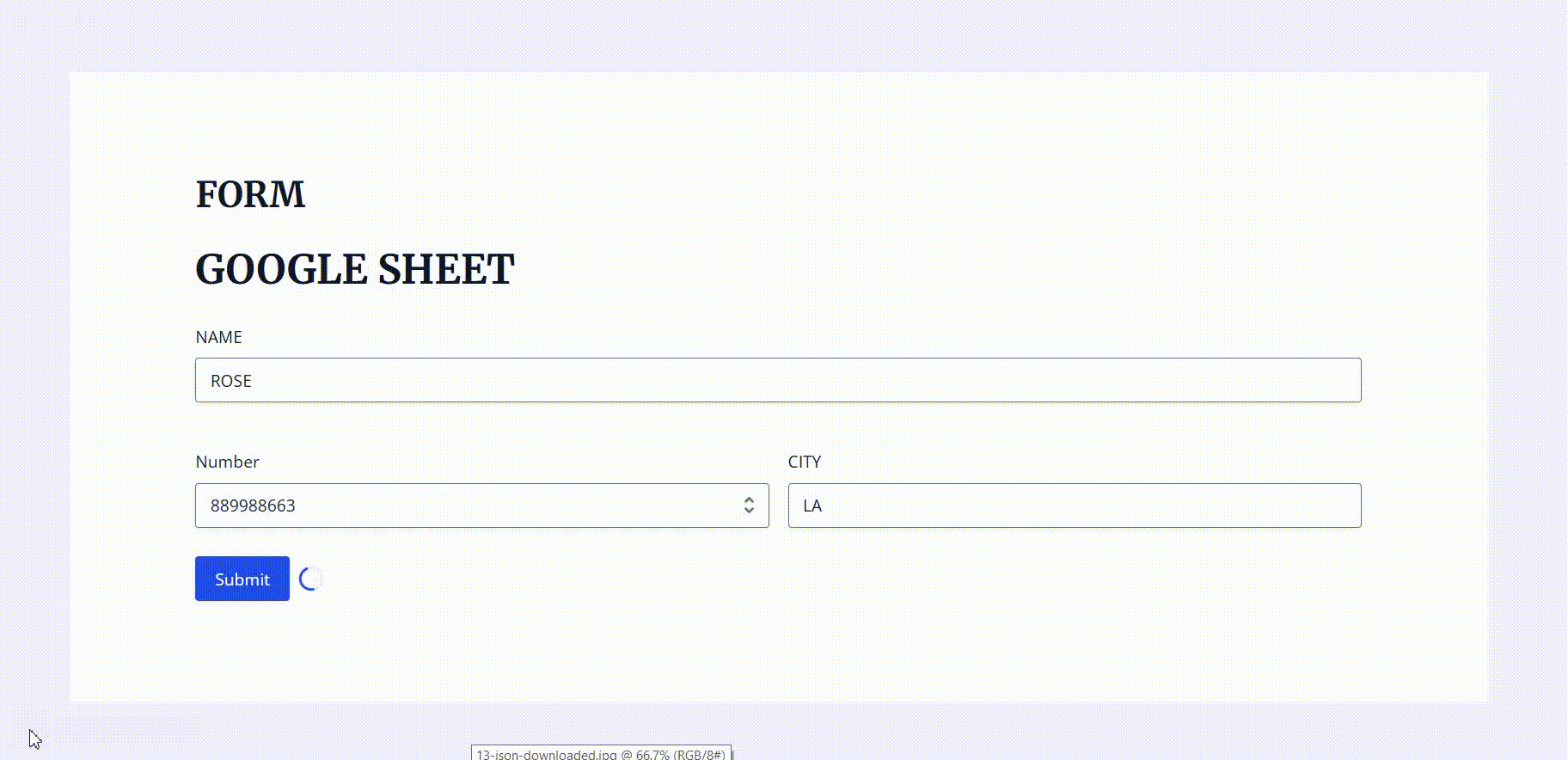 NEXU Gravity Forms to Google Sheets Connector: Automate Your Data Entry with Google Workspace, Spreadsheets, No-Zapier & Live Sync 1 Gravity Forms entry appearing in Google Sheets
