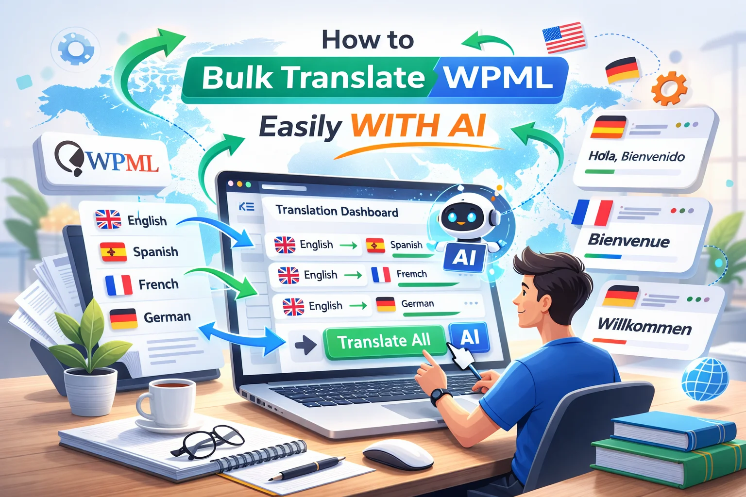 How to Bulk Translate WPML Easily WITH AI (2026 Guide) 1 How to bulk translate WPML easily with AI — complete guide to automating WordPress multilingual translation with an AI addon in 2026