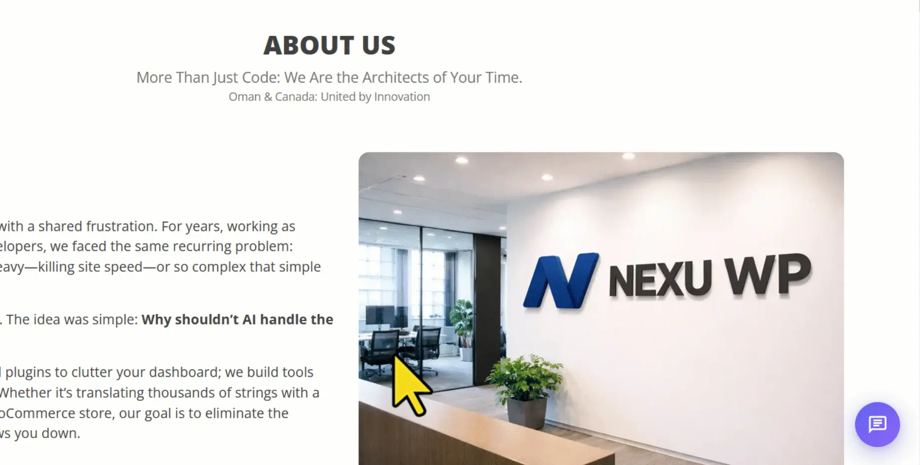 Nexu SmartChat Assistant WordPress ChatGPT chatbot live demo – AI answering visitor questions from indexed site content without coding