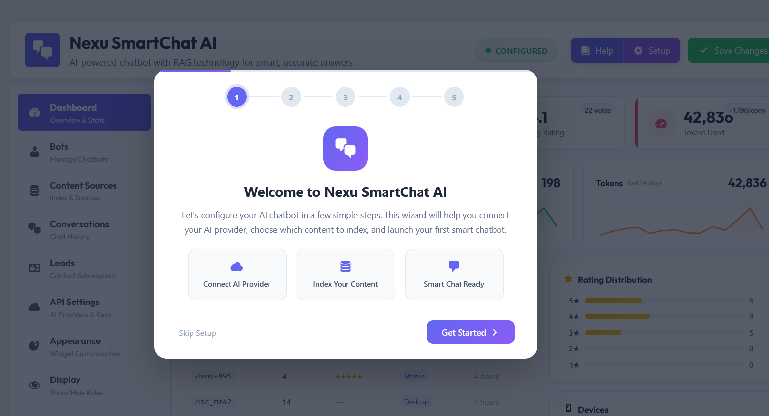Guided setup wizard modal for easy plugin configuration