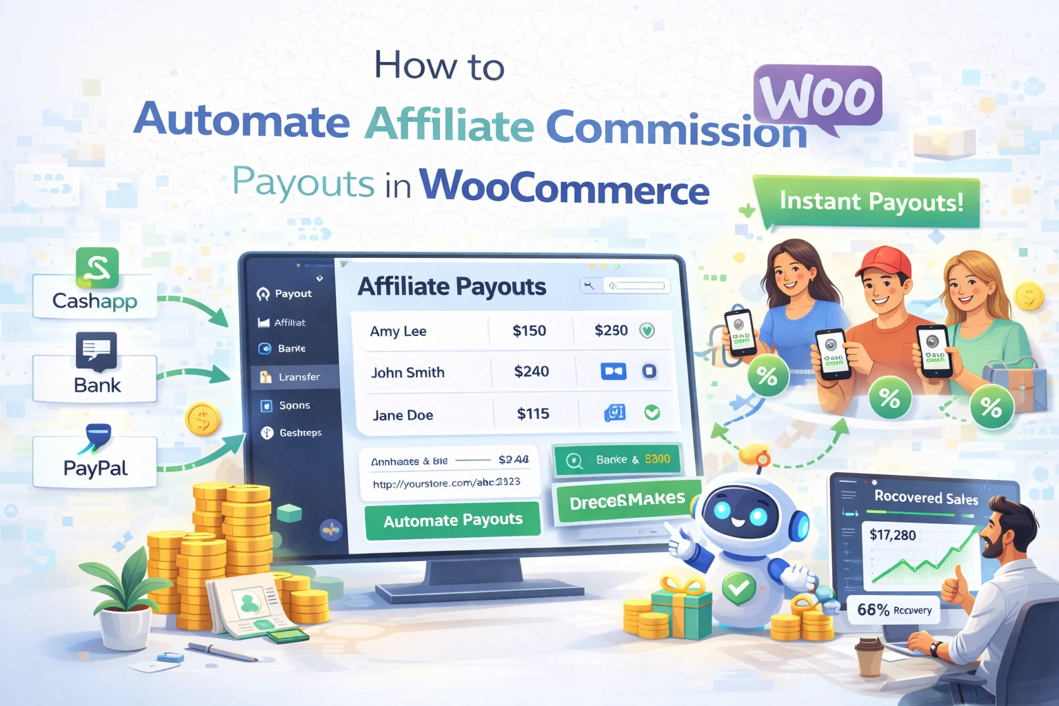How to automate affiliate commission payouts in WooCommerce – complete guide to setting up a structured payout workflow with Affiliate Engine plugin including hold periods, payout requests and admin queue management