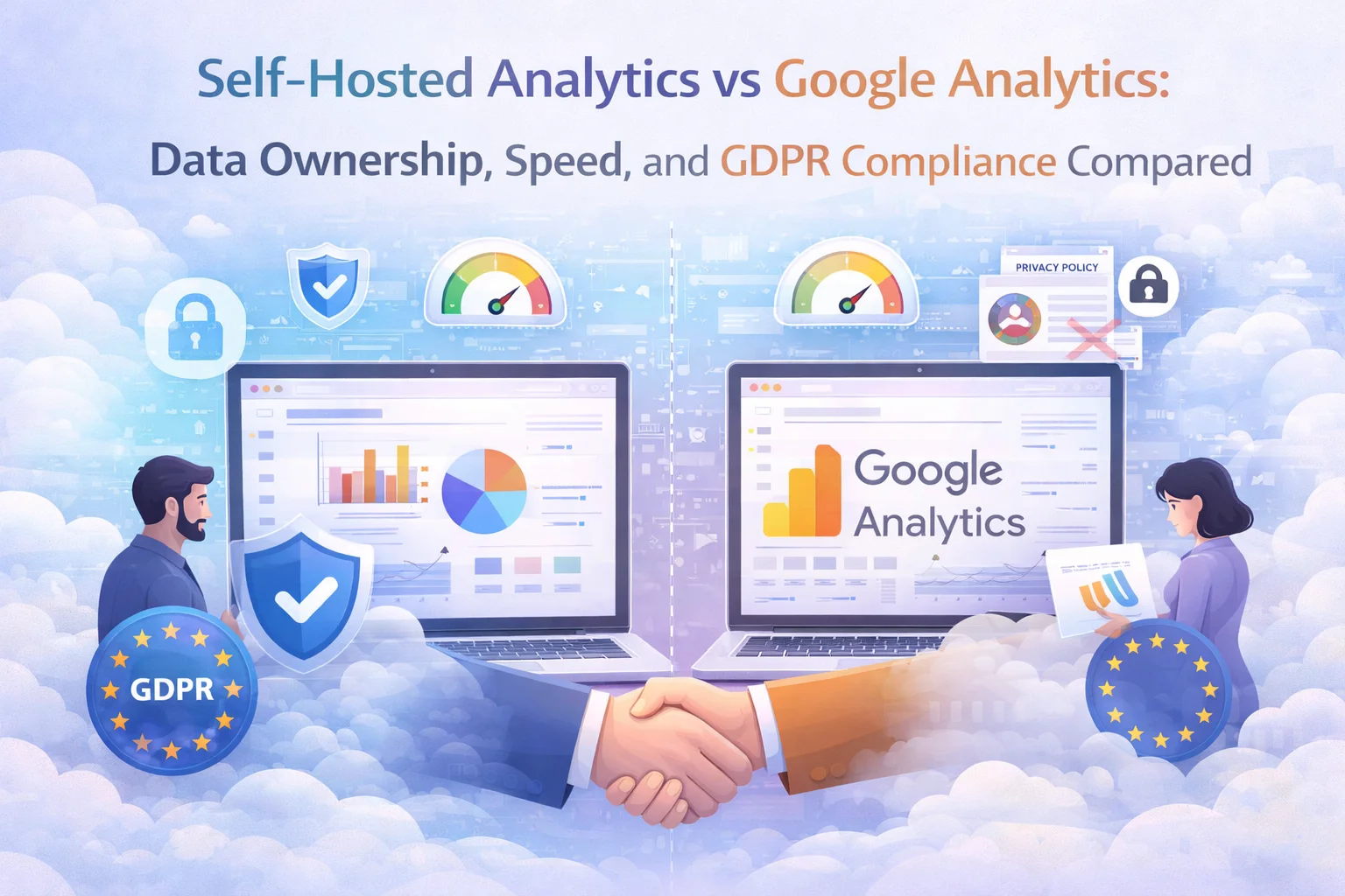 Self-hosted analytics versus Google Analytics comparison covering data ownership site speed performance and GDPR compliance for WordPress sites