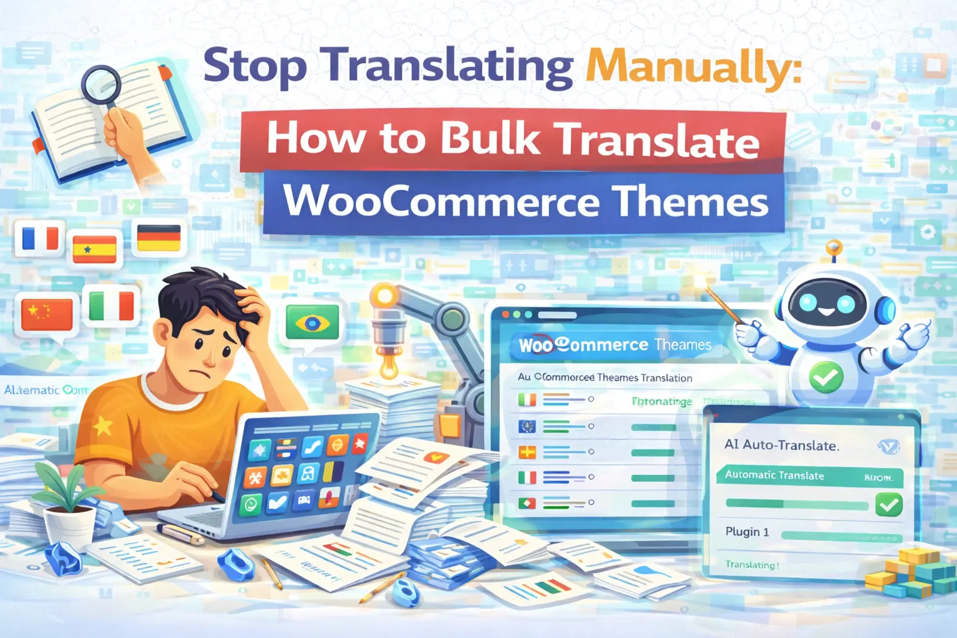 Stop Translating Manually How to Bulk Translate WooCommerce Themes 1 How to bulk translate WooCommerce themes with AI using Loco AI Auto Translator – stop manual translation and localize your online store in minutes