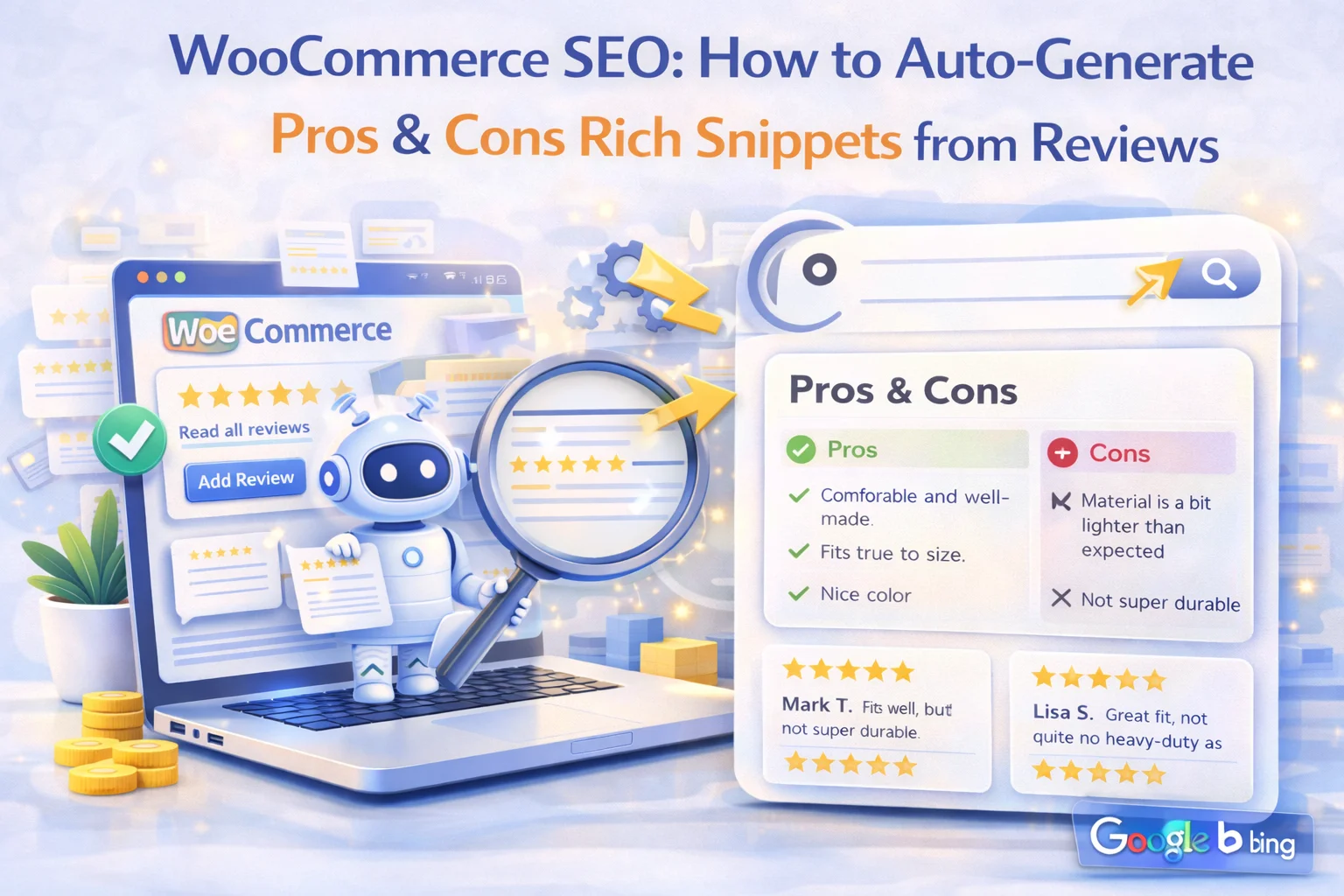WooCommerce SEO guide to auto-generating pros and cons rich snippets from product reviews using AI - JSON-LD schema markup for Google search results in 2026