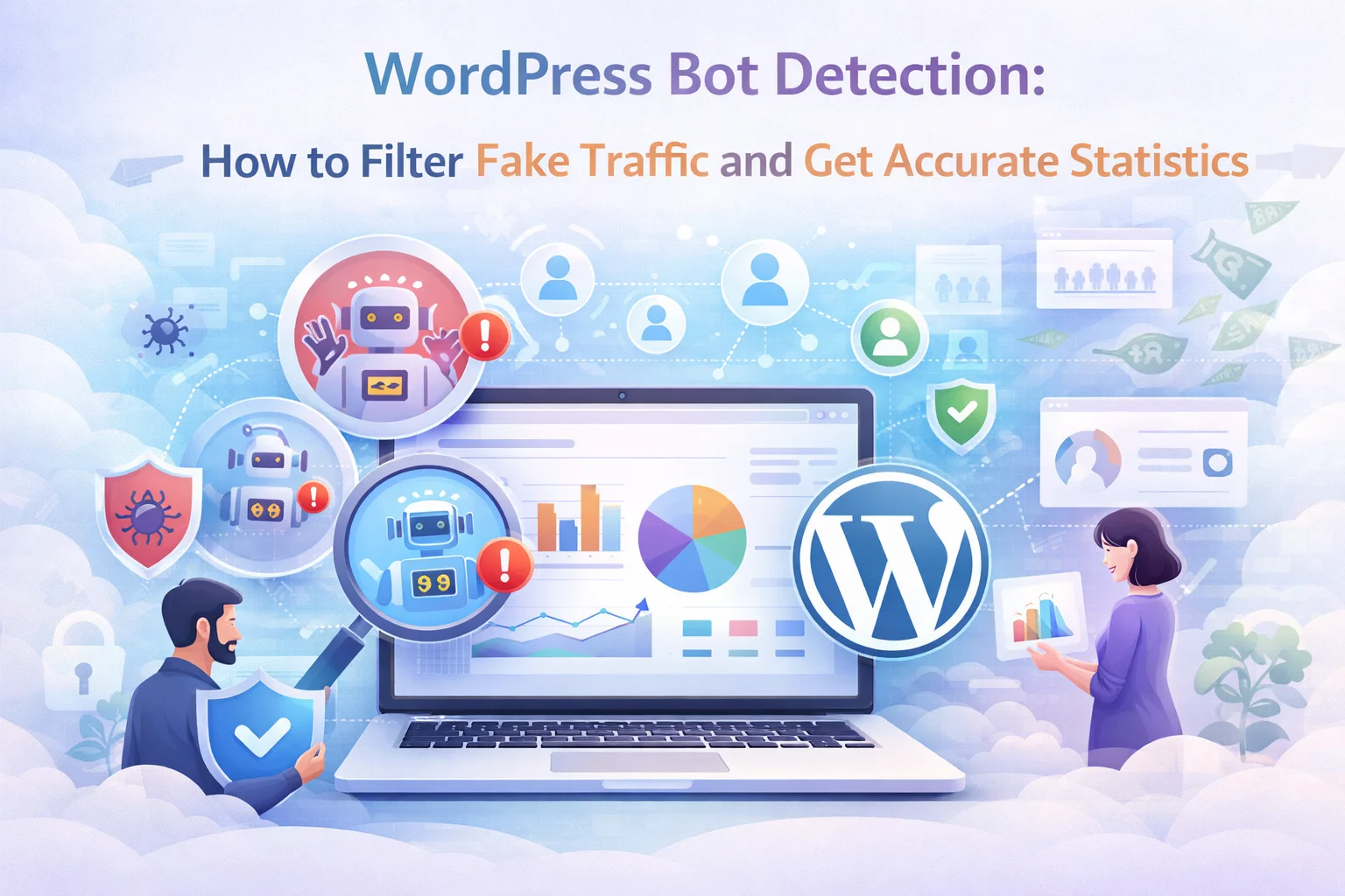 WordPress bot detection and traffic filtering guide showing how to identify fake visitors and get accurate website statistics in 2026