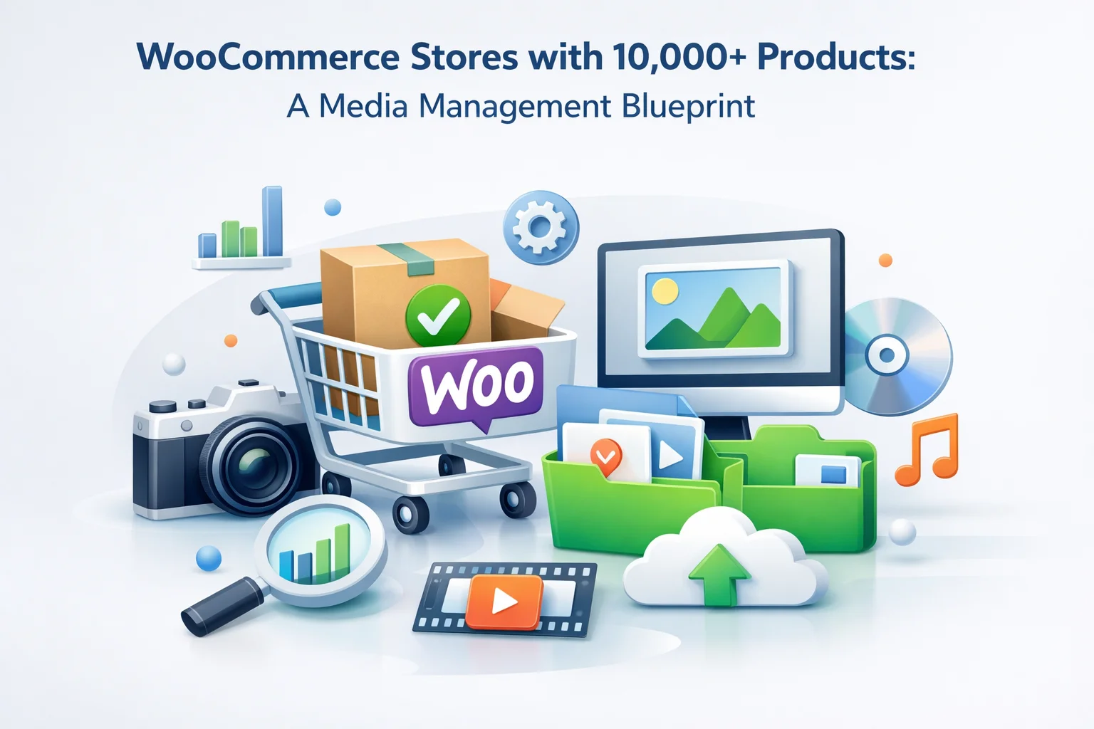 WooCommerce store with 10000 plus products media management blueprint showing FTP storage CDN delivery and bulk import workflow for large catalog operations