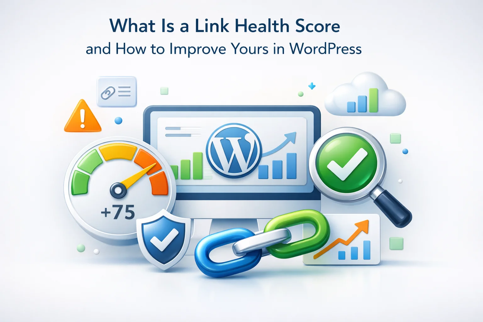 What Is a Link Health Score and How to Improve Yours in WordPress 1 WordPress link health score dashboard showing composite metric built from orphan rate average links per post broken link count anchor diversity and cluster formation indicators for tracking internal link architecture improvement 2026