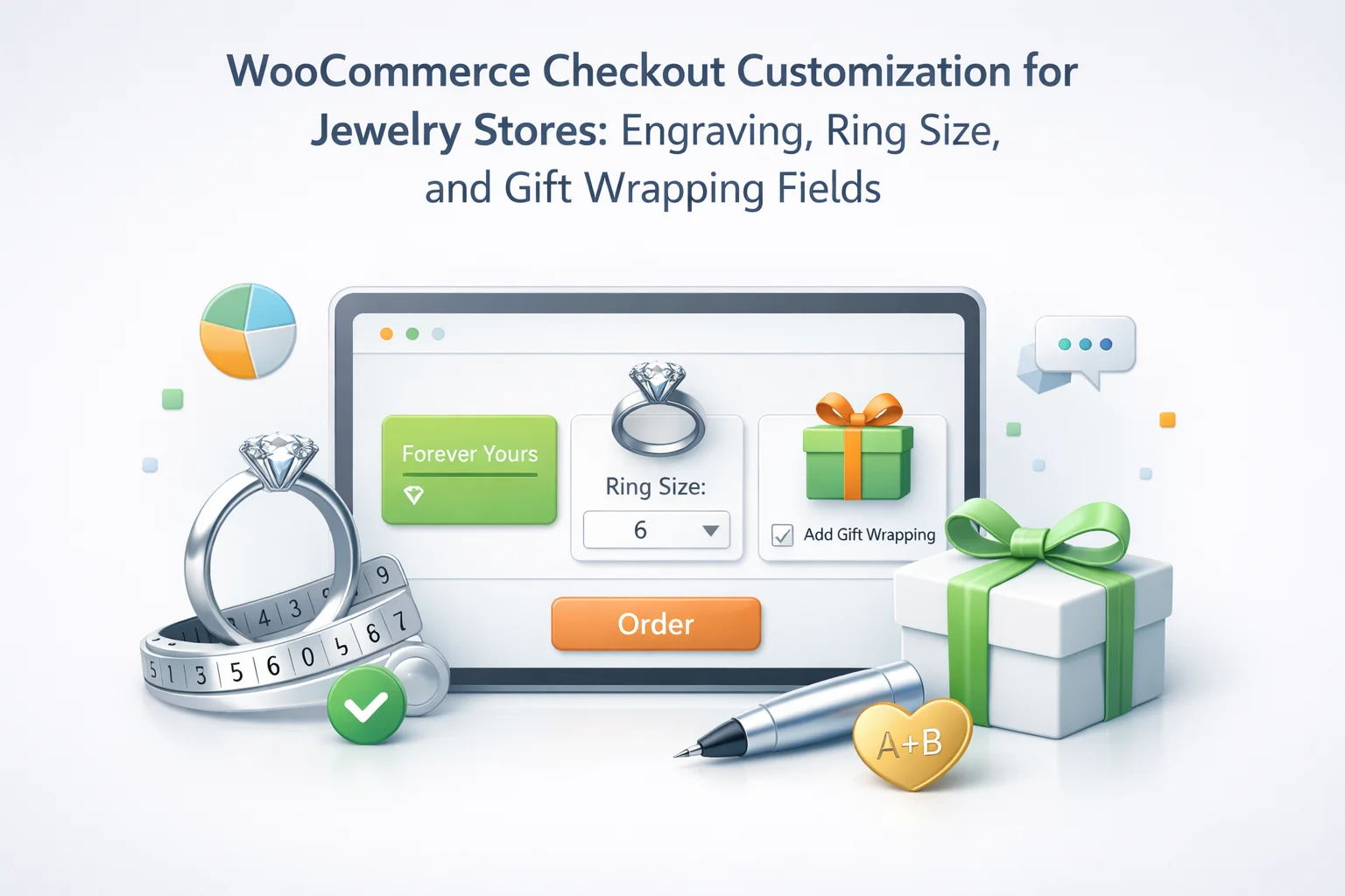 WooCommerce Checkout Customization for Jewelry Stores:Engraving, Ring Size, and Gift Wrapping Fields 1 WooCommerce checkout customization for jewelry stores – engraving text fields, ring size dropdowns, and gift wrapping options using per-product checkout fields