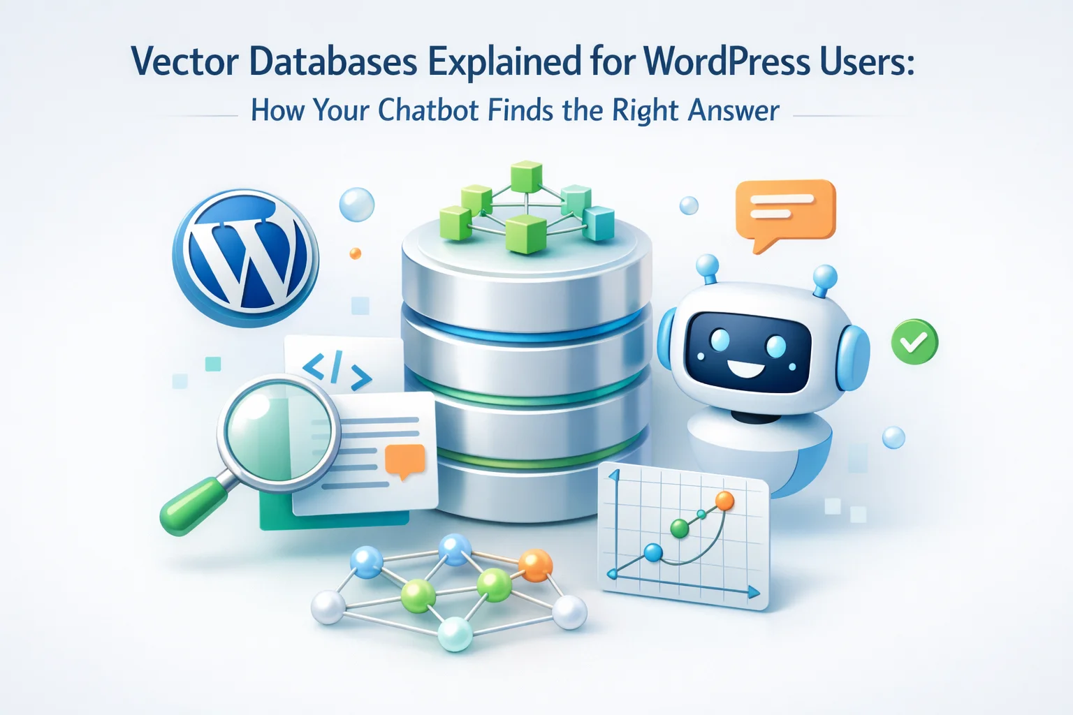 Vector Databases Explained for WordPress Users:How Your Chatbot Finds the Right Answer 1 Vector databases explained for WordPress users showing how AI chatbots use semantic search to find relevant content and provide accurate answers 2026