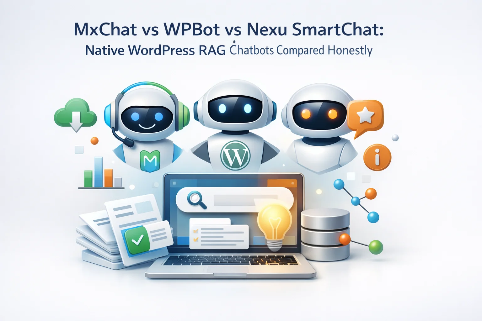 MxChat vs WPBot vs Nexu SmartChat – native WordPress RAG chatbot plugins compared for accuracy, features, pricing and WooCommerce integration 2026