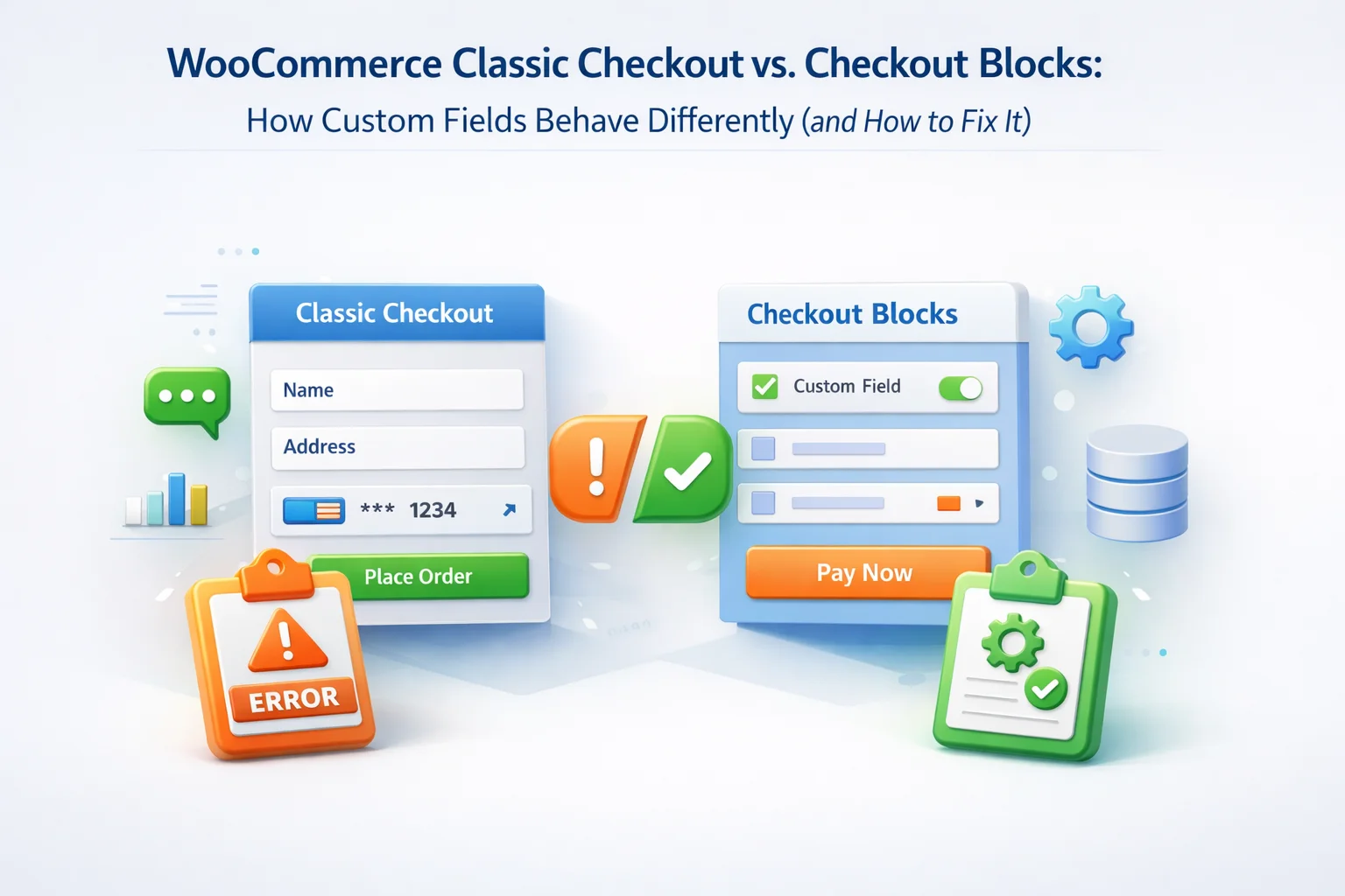 WooCommerce Classic Checkout vs. Checkout Blocks:How Custom Fields Behave Differently (and How to Fix It) 1 WooCommerce Classic Checkout vs Checkout Blocks – how custom fields behave differently in each checkout architecture and how to ensure compatibility in 2026