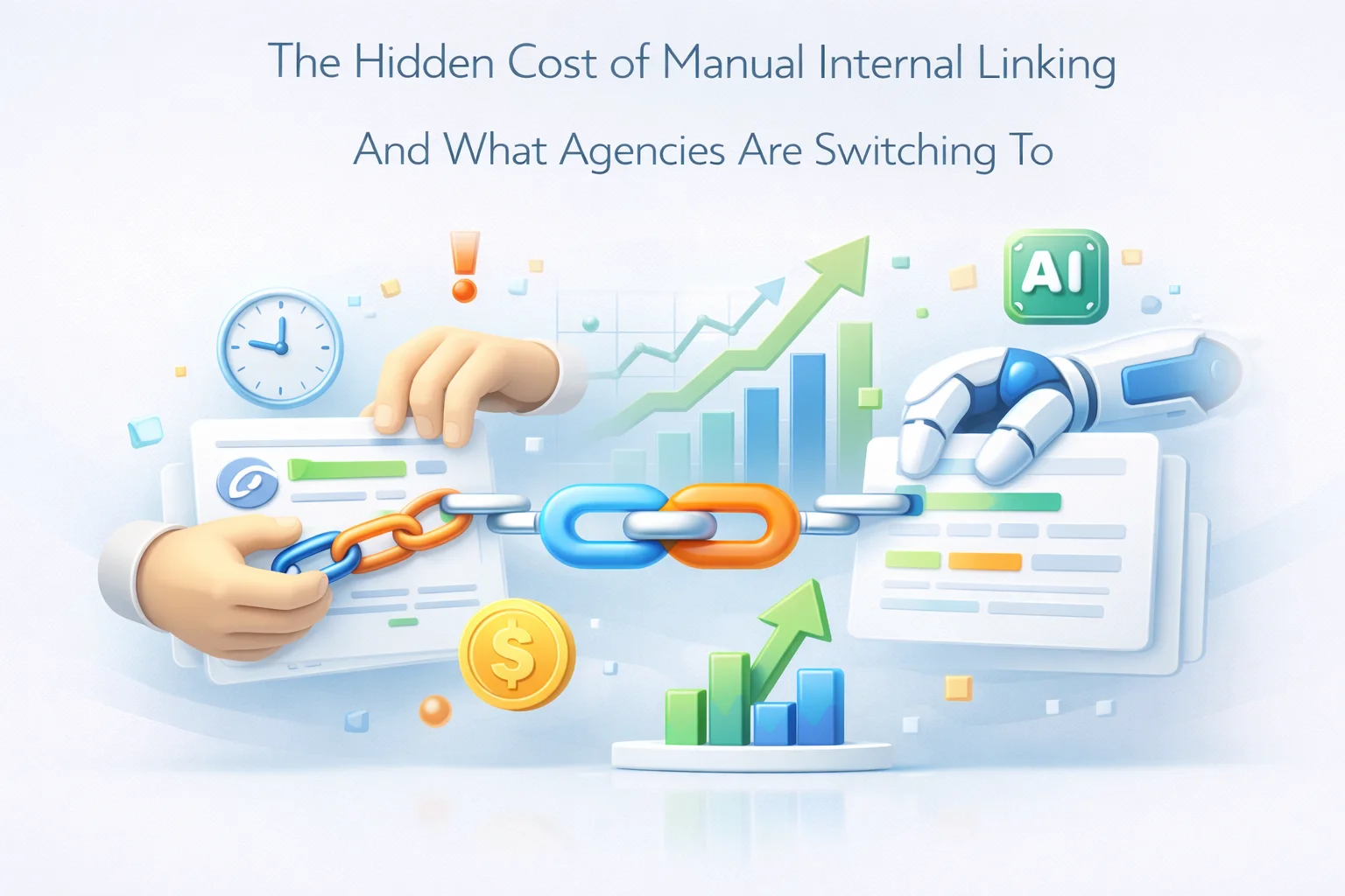 The Hidden Cost of Manual Internal Linking And What Agencies Are Switching To 1 Hidden cost of manual internal linking for agencies and WordPress site owners showing time investment opportunity cost and SEO quality gaps compared to AI-powered automation 2026