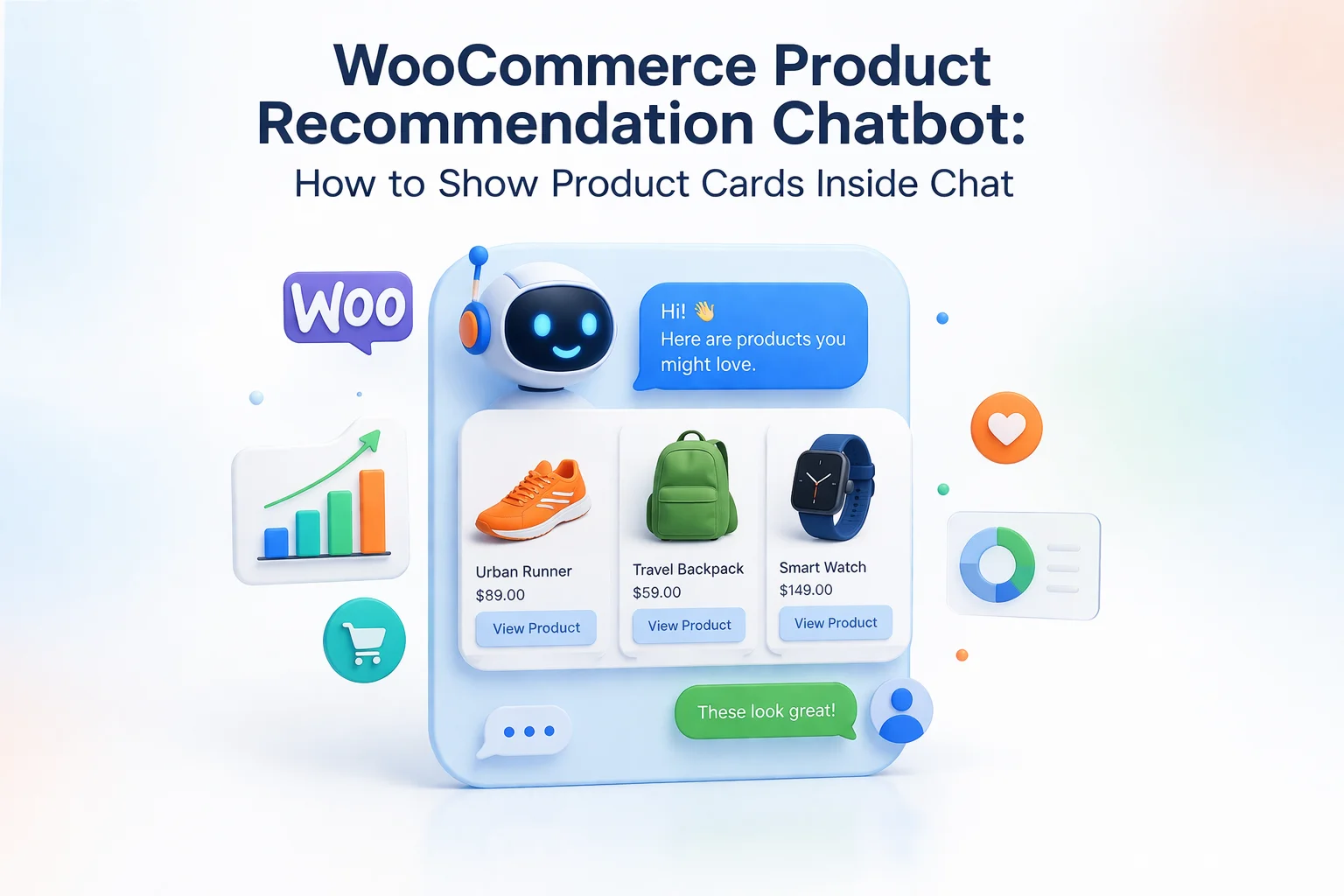 WooCommerce Product Recommendation Chatbot:How to Show Product Cards Inside Chat 1 WooCommerce chatbot product cards showing visual product recommendations with images prices and add to cart buttons inside chat widget 2026