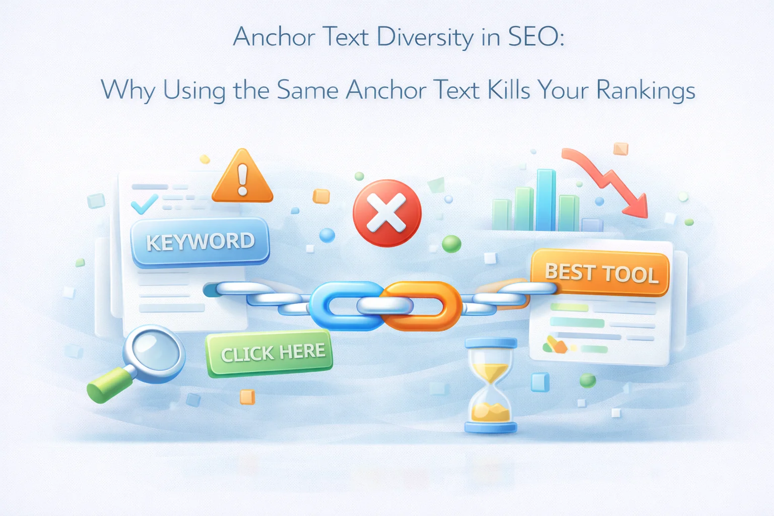 Anchor text diversity in SEO showing why using the same anchor text repeatedly for internal links kills rankings and how natural variation builds authority without over-optimization penalties 2026
