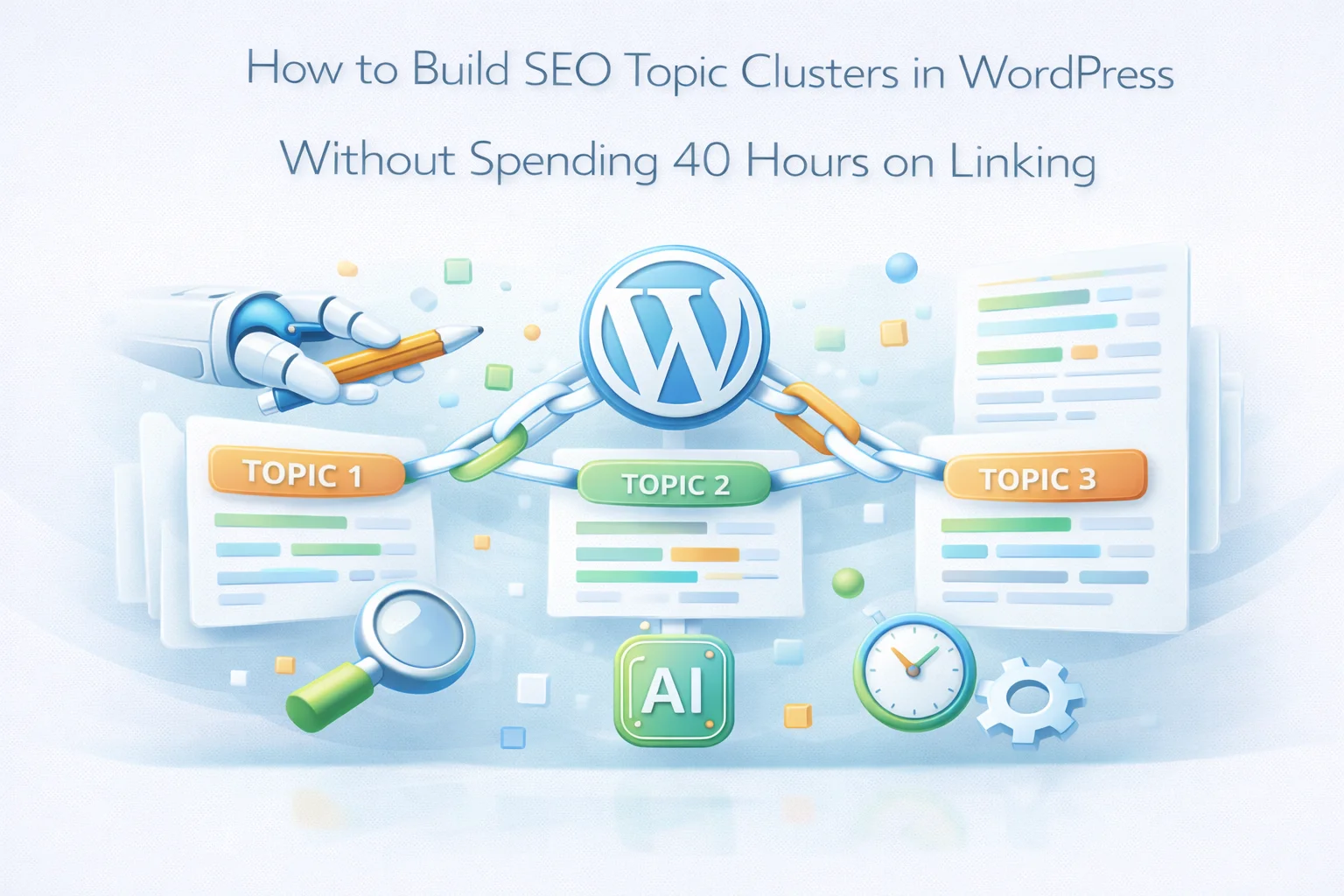 How to Build SEO Topic Clusters in WordPress Without Spending 40 Hours on Linking 1 How to build SEO topic clusters in WordPress without spending 40 hours on linking showing systematic approach to content cluster architecture and automated internal linking for topical authority 2026