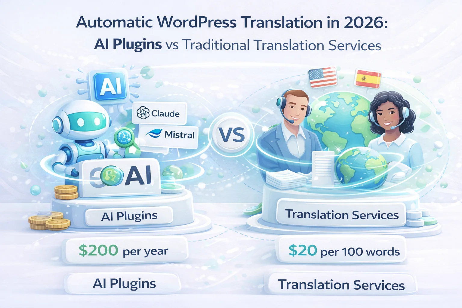 Automatic WordPress translation in 2026 – comparing AI translation plugins with traditional human translation services for multilingual websites