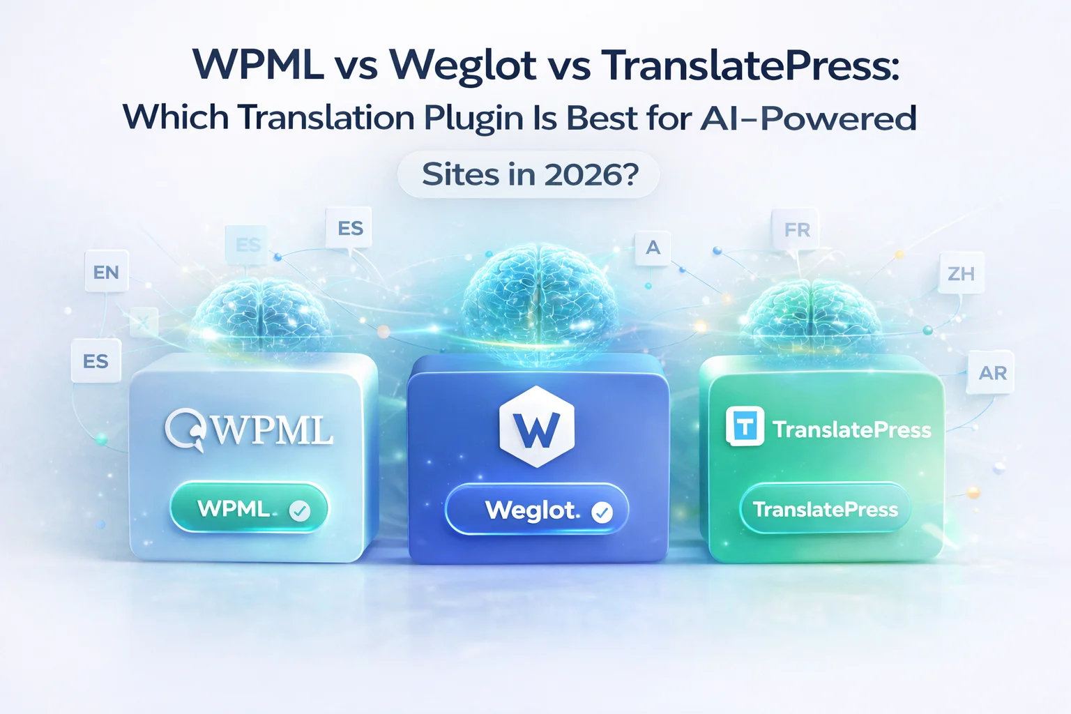 WPML vs Weglot vs TranslatePress: Which Translation Plugin Is Best for AI-Powered Sites in 2026? 1 WPML vs Weglot vs TranslatePress comparison for AI powered WordPress multilingual sites in 2026 – architecture pricing SEO and AI integration