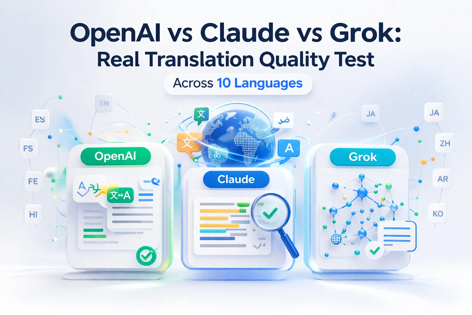 OpenAI vs Claude vs Grok: Real Translation Quality Test Across 10 Languages 1 OpenAI GPT-4o vs Claude Sonnet vs Grok vs Mistral real translation quality test across 10 languages with native speaker scoring 2026