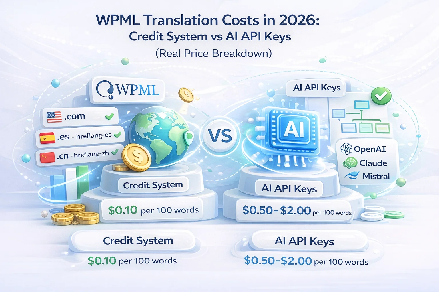 WPML Translation Costs in 2026: Credit System vs AI API Keys (Real Price Breakdown) 1 WPML translation costs in 2026 – real price breakdown comparing credit system vs AI API keys vs human translation for WordPress multilingual sites