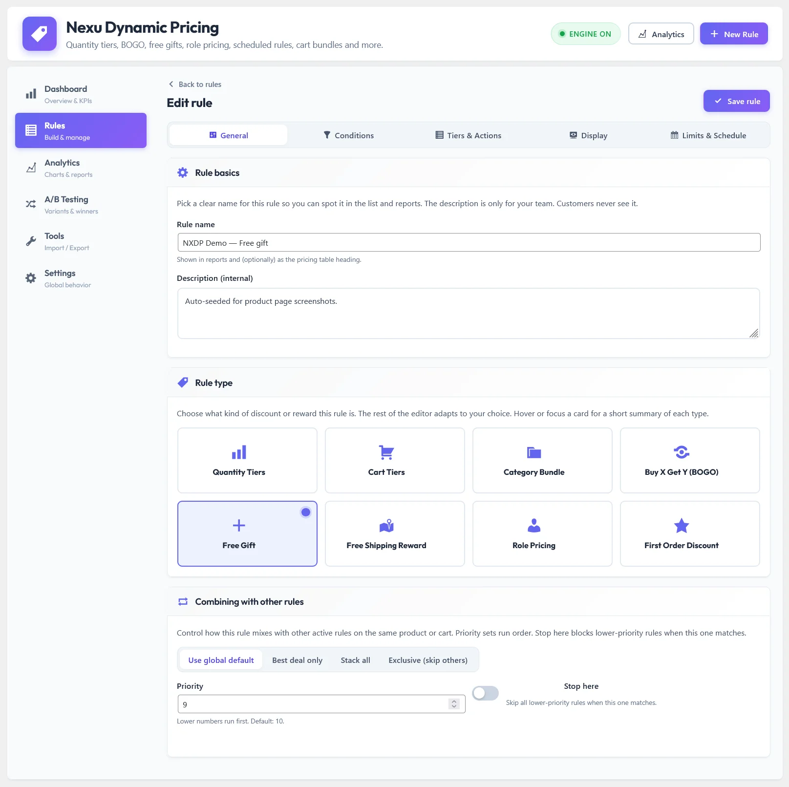 Edit rule general tab in Nexu Dynamic Pricing