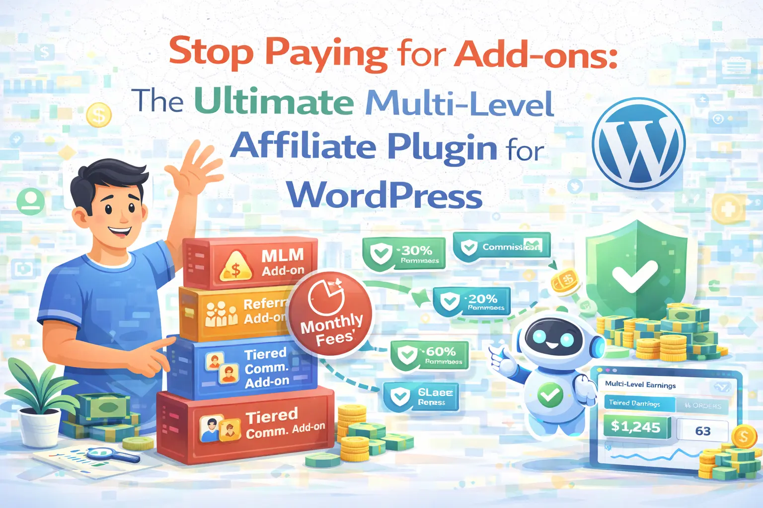 Stop Paying for Add-ons: The Ultimate Multi-Level Affiliate Plugin for WordPress 1 Stop paying for affiliate plugin add-ons – the ultimate multi-level affiliate plugin for WordPress that includes MLM commissions, fraud detection, coupon tracking and performance tiers in one flat licence