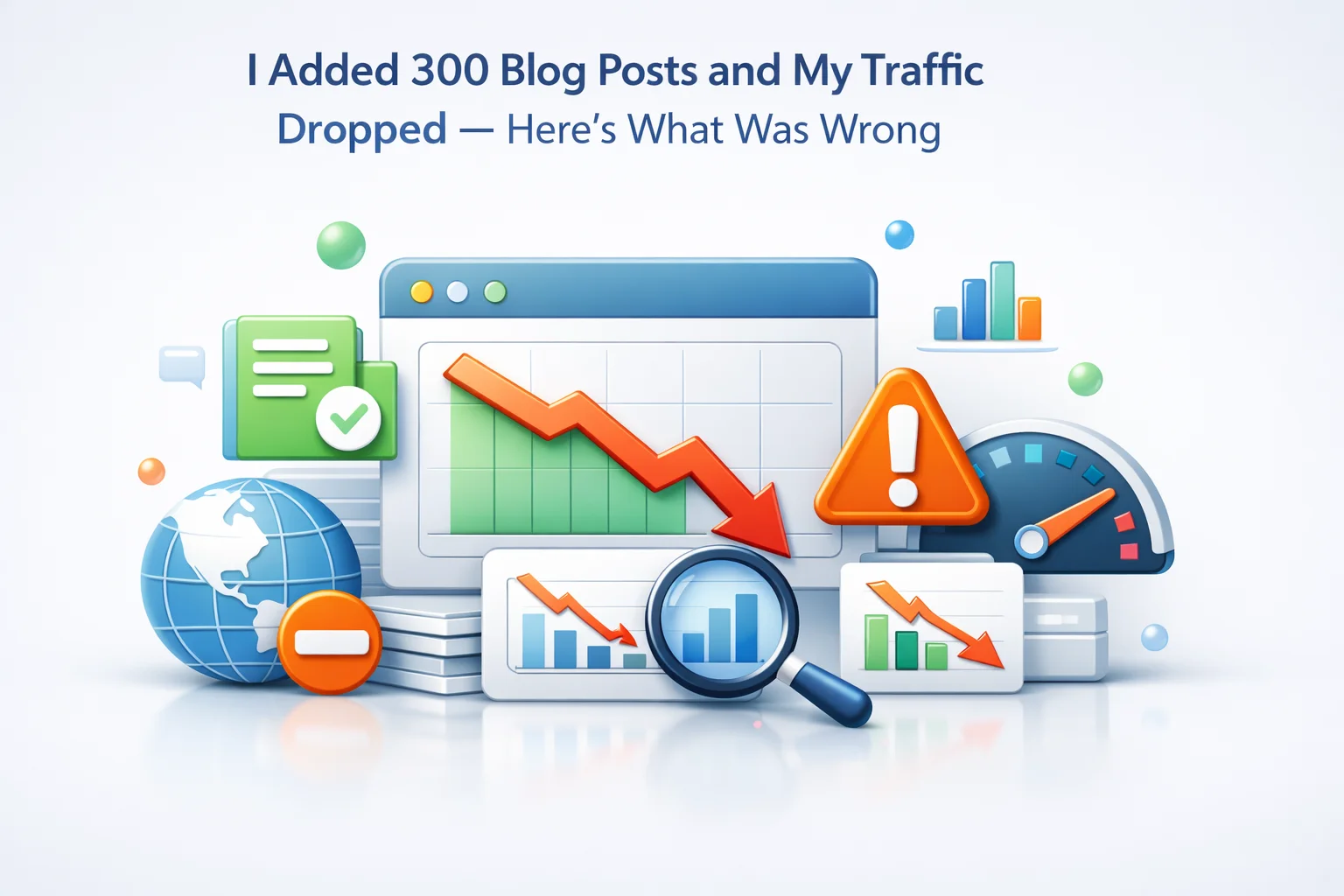 I Added 300 Blog Posts and My Traffic Dropped Here's What Was Wrong 1 Traffic dropped after adding 300 blog posts showing how publishing content without internal linking creates dilution and topical fragmentation that causes organic traffic decline despite more content 2026