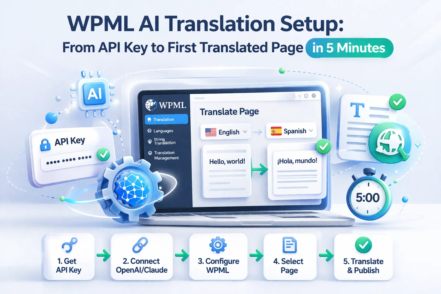 WPML AI translation setup tutorial – from API key to first translated WordPress page in five minutes step by step quick start guide 2026