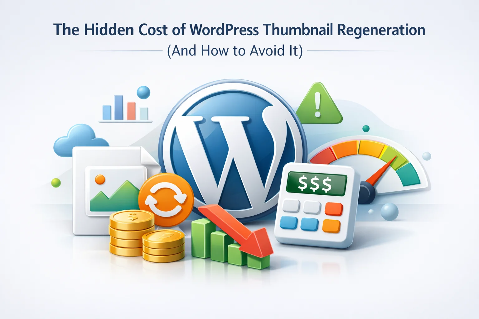 WordPress thumbnail regeneration hidden storage cost and time cost explained - how image size multiplication affects disk space and maintenance operations