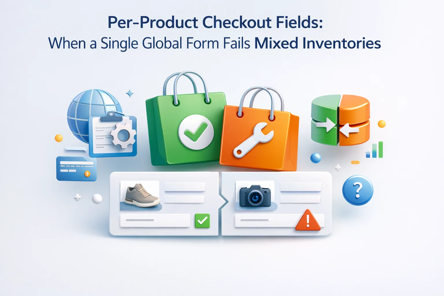 Per product WooCommerce checkout fields mixed inventory global form fails personalized SKUs digital physical same store 2026