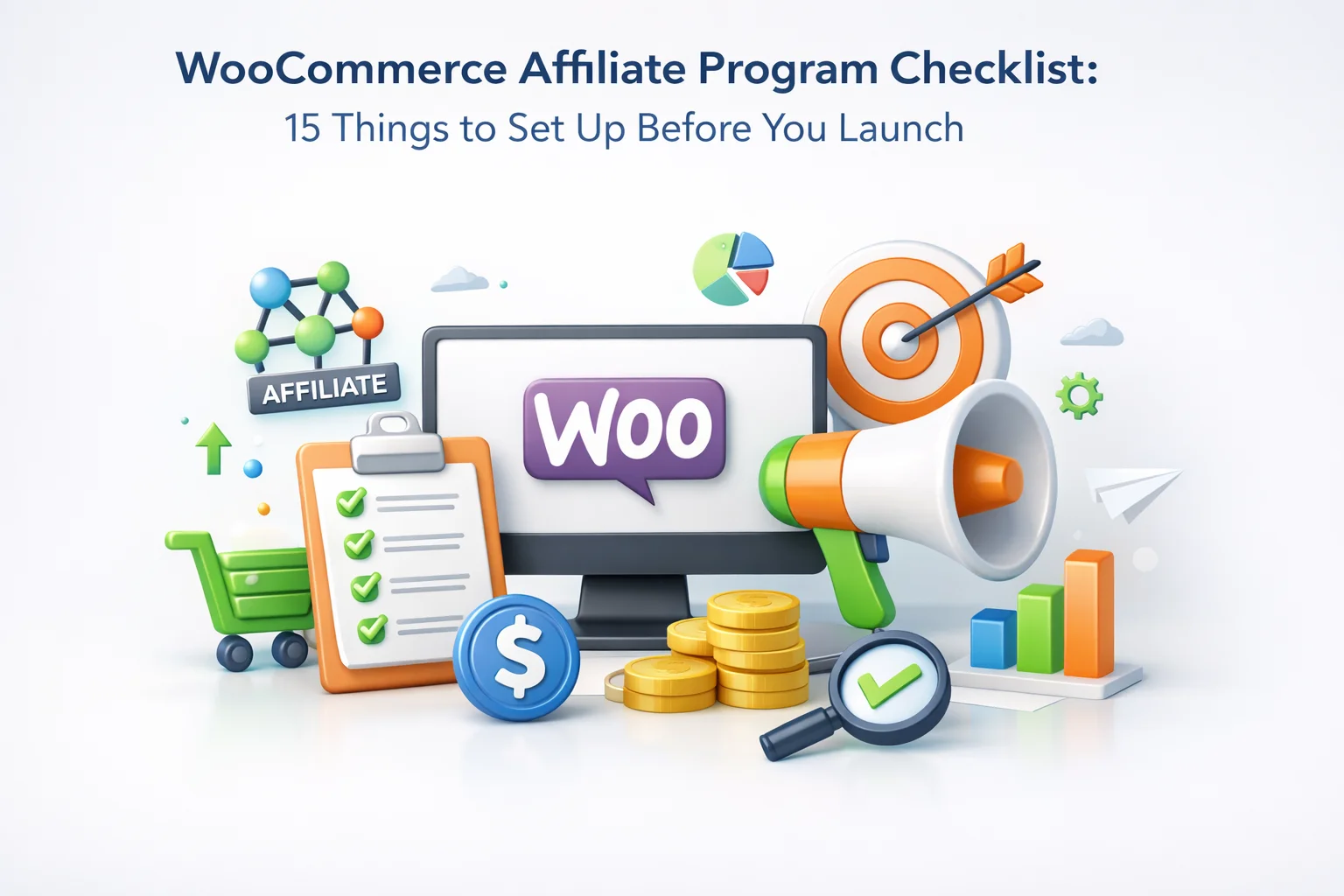 WooCommerce Affiliate Program Checklist:15 Things to Set Up Before You Launch 1 WooCommerce affiliate program pre-launch checklist covering commissions, cookies, coupons, fraud, payouts and partner onboarding before public launch with Affiliate Engine WordPress admin context 2026