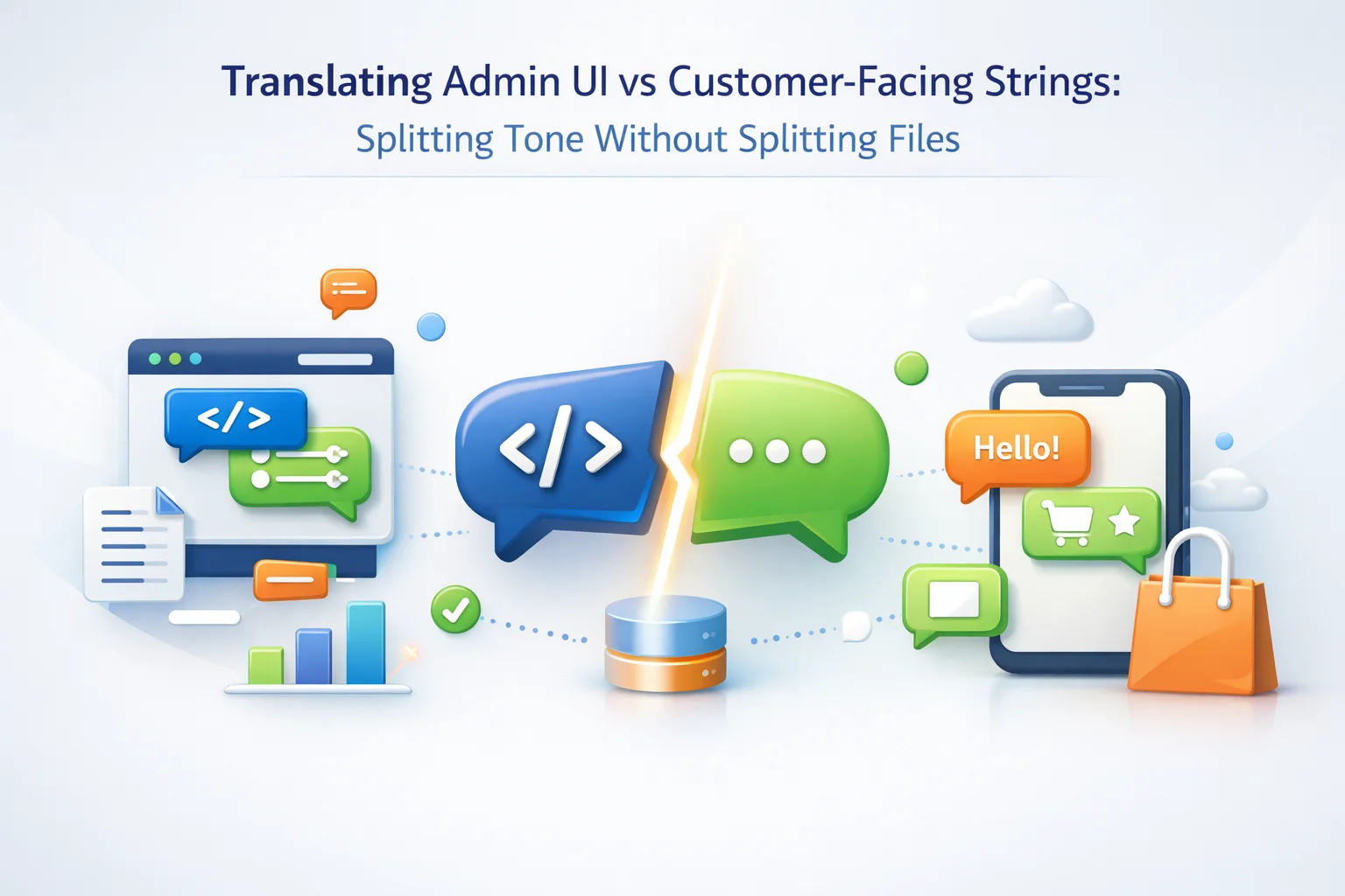 Translating WordPress admin UI versus customer-facing WooCommerce strings splitting tone without splitting gettext PO files Loco 2026