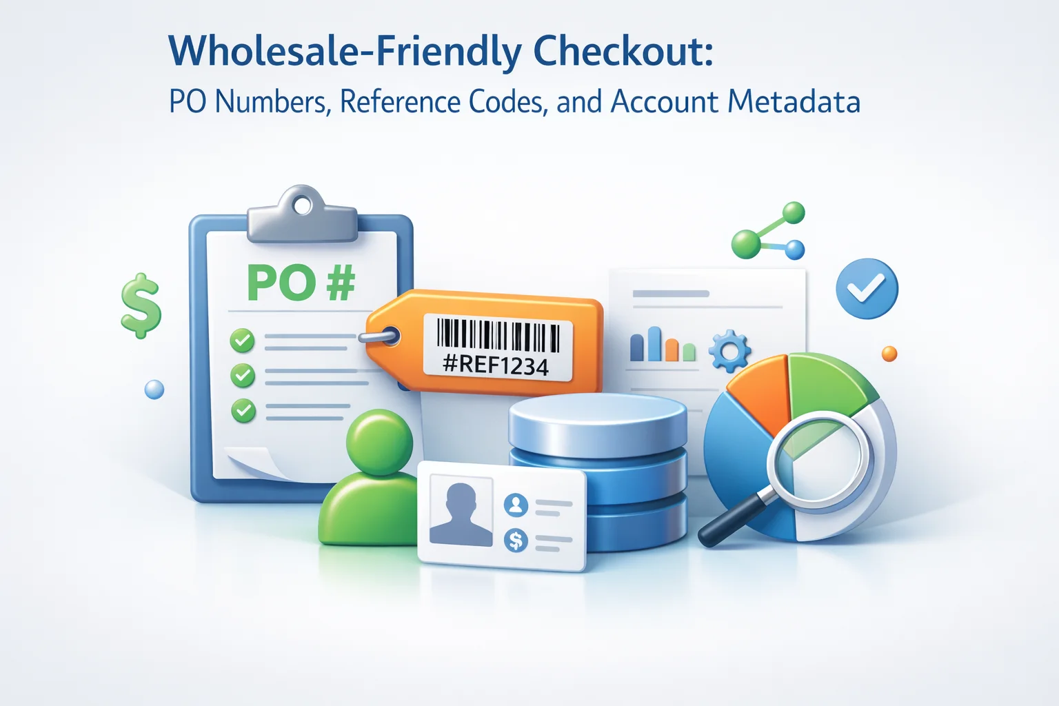 WooCommerce wholesale checkout PO purchase order reference codes account metadata B2B structured fields 2026