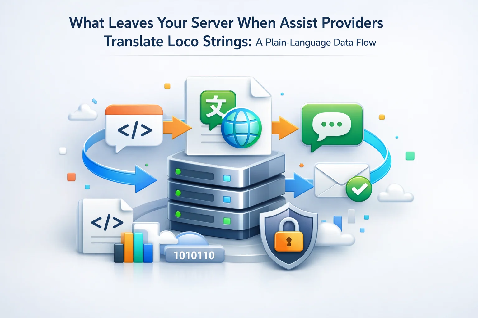 What leaves WordPress server when translation assists process Loco Translate gettext strings plain language data flow diagram 2026